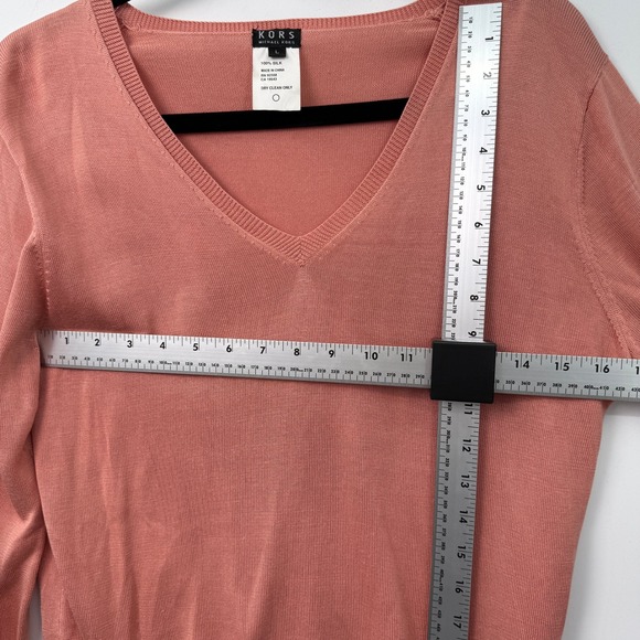 Kors Michael Kors Silk Vintage Sweater Womens L Pink Spring Preppy Minimalist - Picture 5 of 6